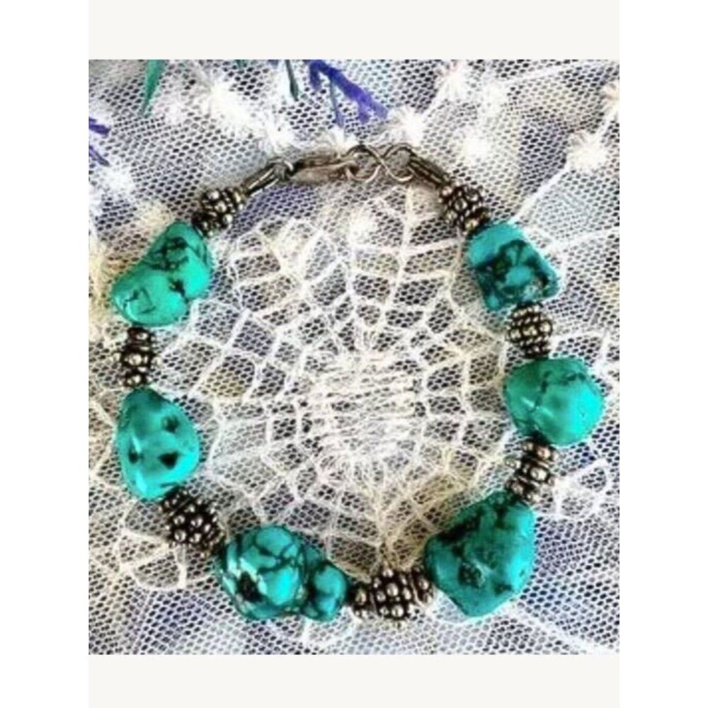 Vintage Turquoise & Sterling Nugget Bracelet Y2K Era - Picture 2 of 9